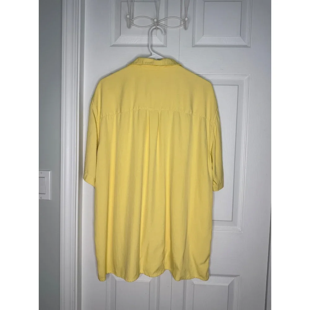 Jos. A. Bank Mens Yellow 100% Silk Herringbone Short Sleeve Button Down Shirt L